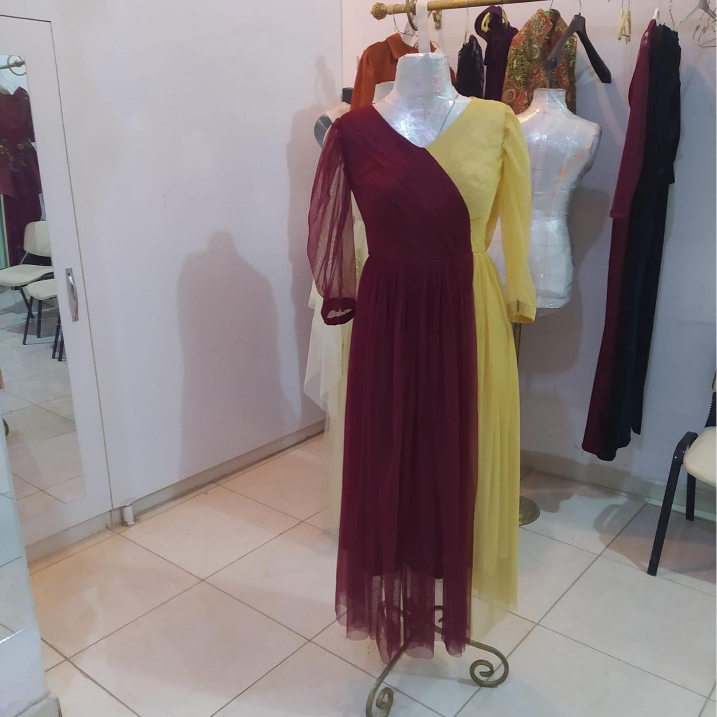 Two Tone Chiffon Long Dress