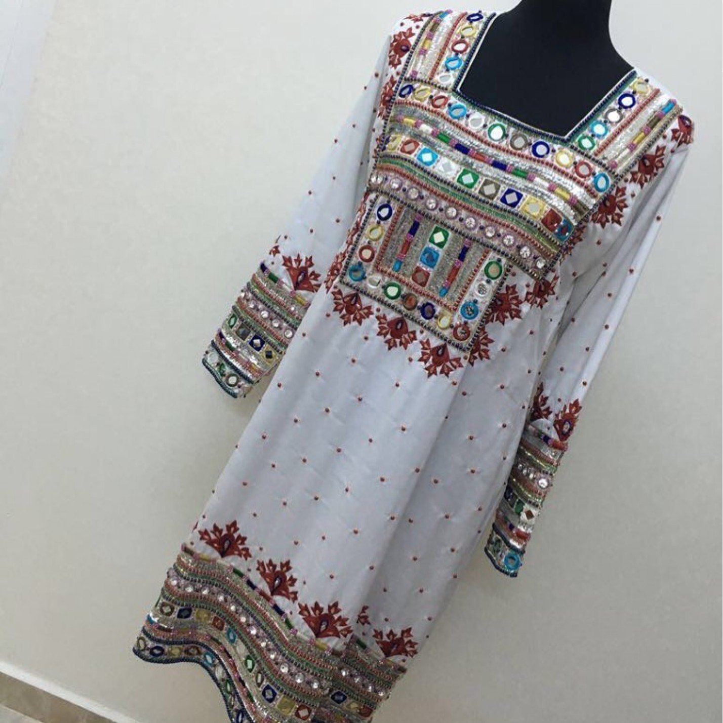 White Mirror Work Traditional Dress