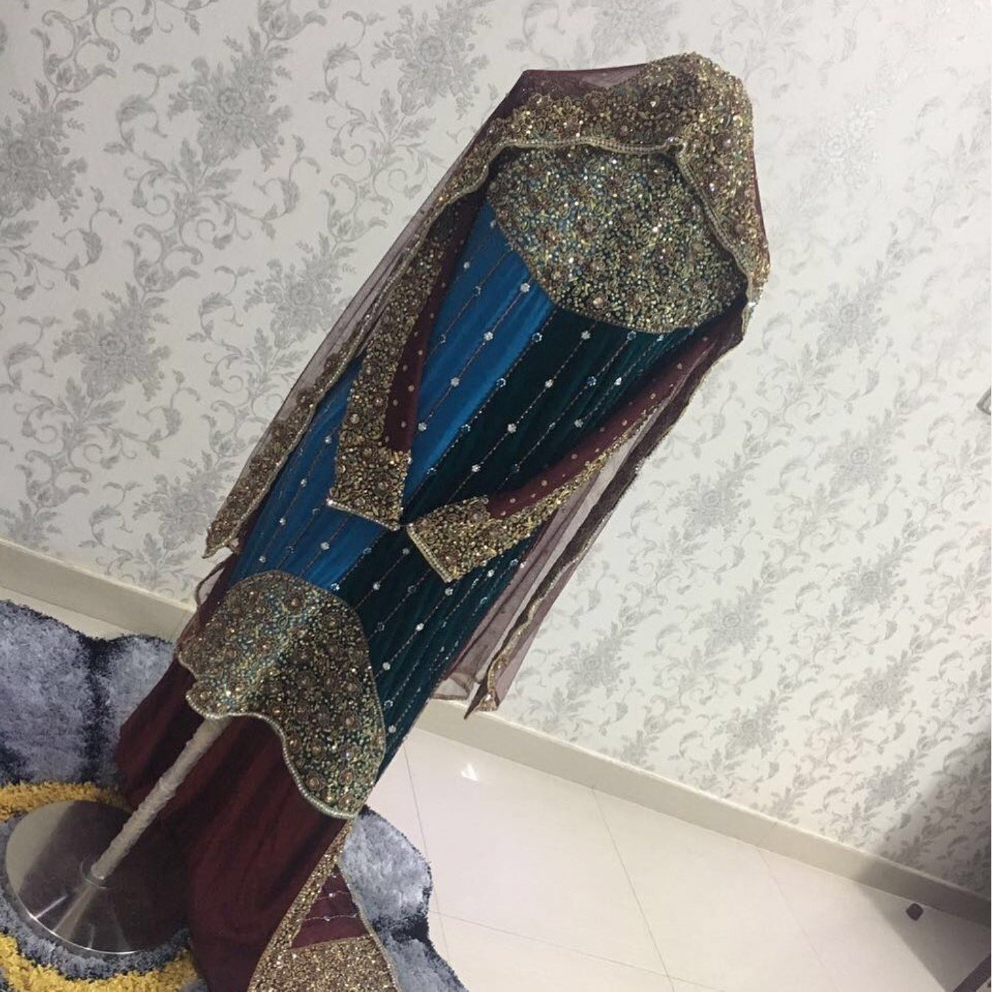 Teal & Maroon Heavy Embroidered Dress