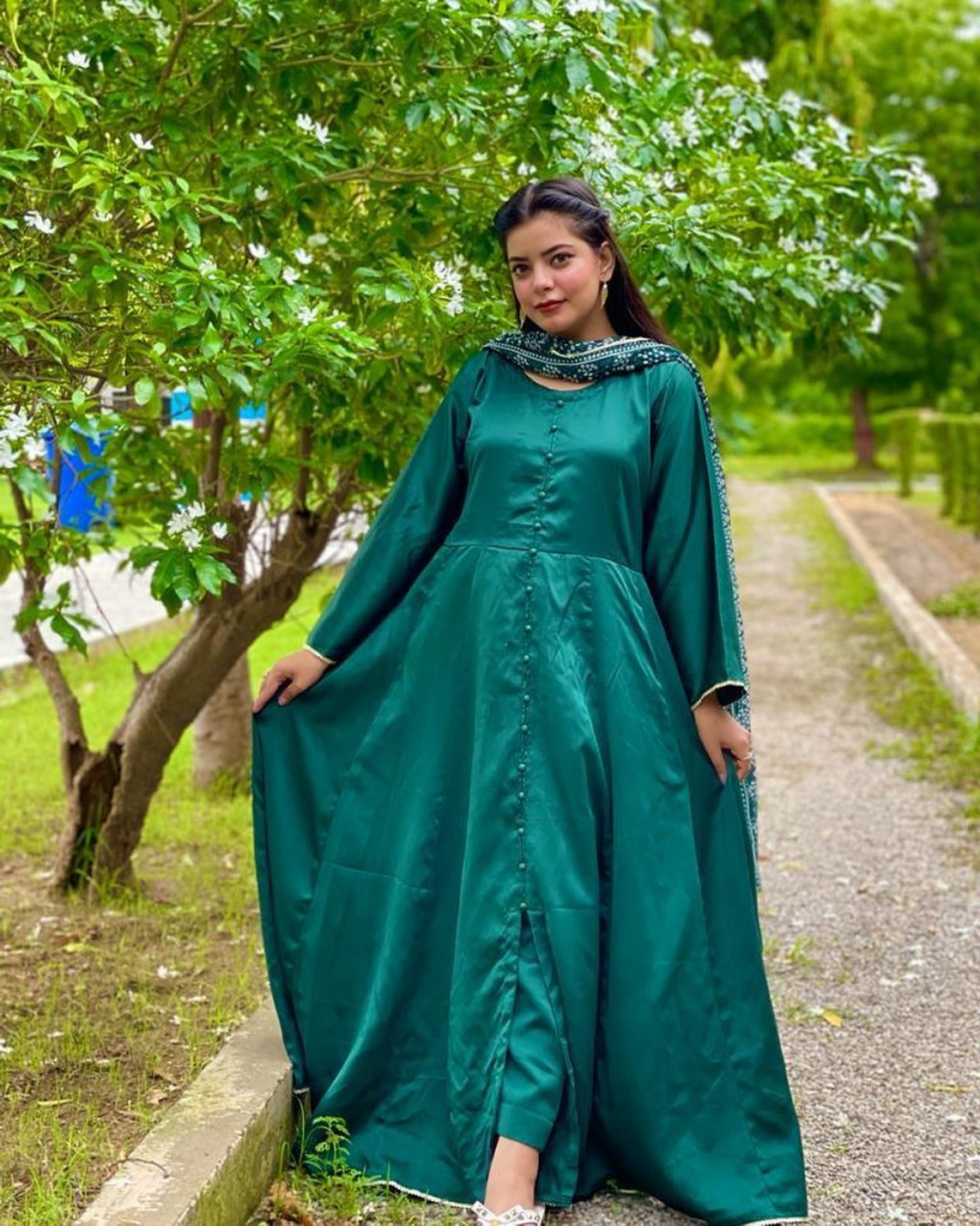 Teal Satin Long Dress with Dupatta